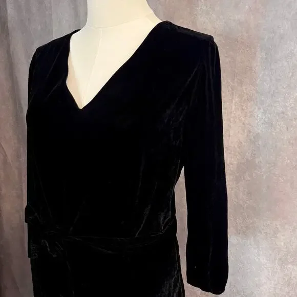 Lauren by Ralph Lauren Velvet Style Midi Little Black Dress Long Sleeve Bow Tie - Picture 10 of 15